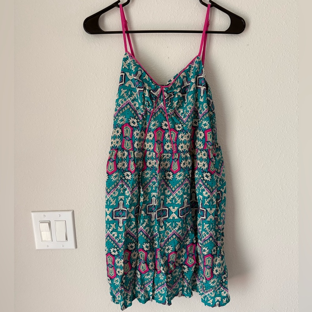 Xhilaration Teal and Pink Patterned Dress